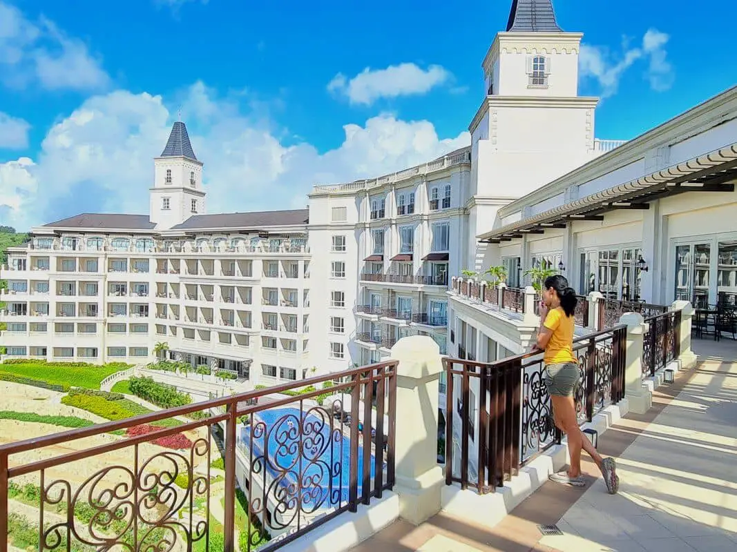 View of the hotel facade from the Twin Lakes Cafe of the Twin Lakes Hotel in Tagaytay