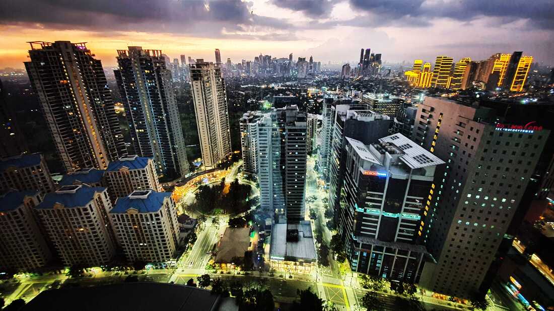 Makati skyline from our room in Shangrila Hotel the Fort during sunset